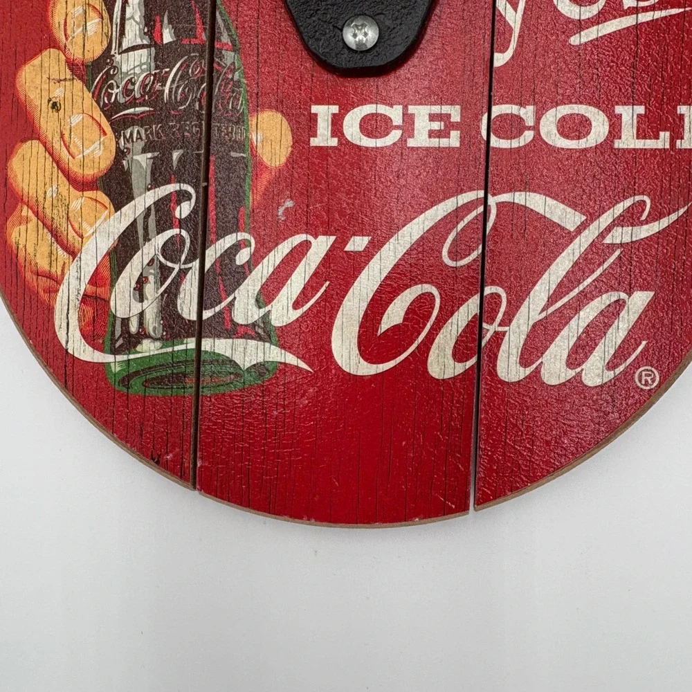 Coca Cola Ice‎ Cold Red Wood Wall Mount Bottle Opener Vintage Retro Decor